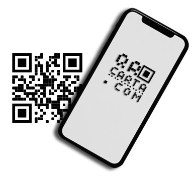 Un teléfono con Qr Carta en la pantalla y un código QR al lado
